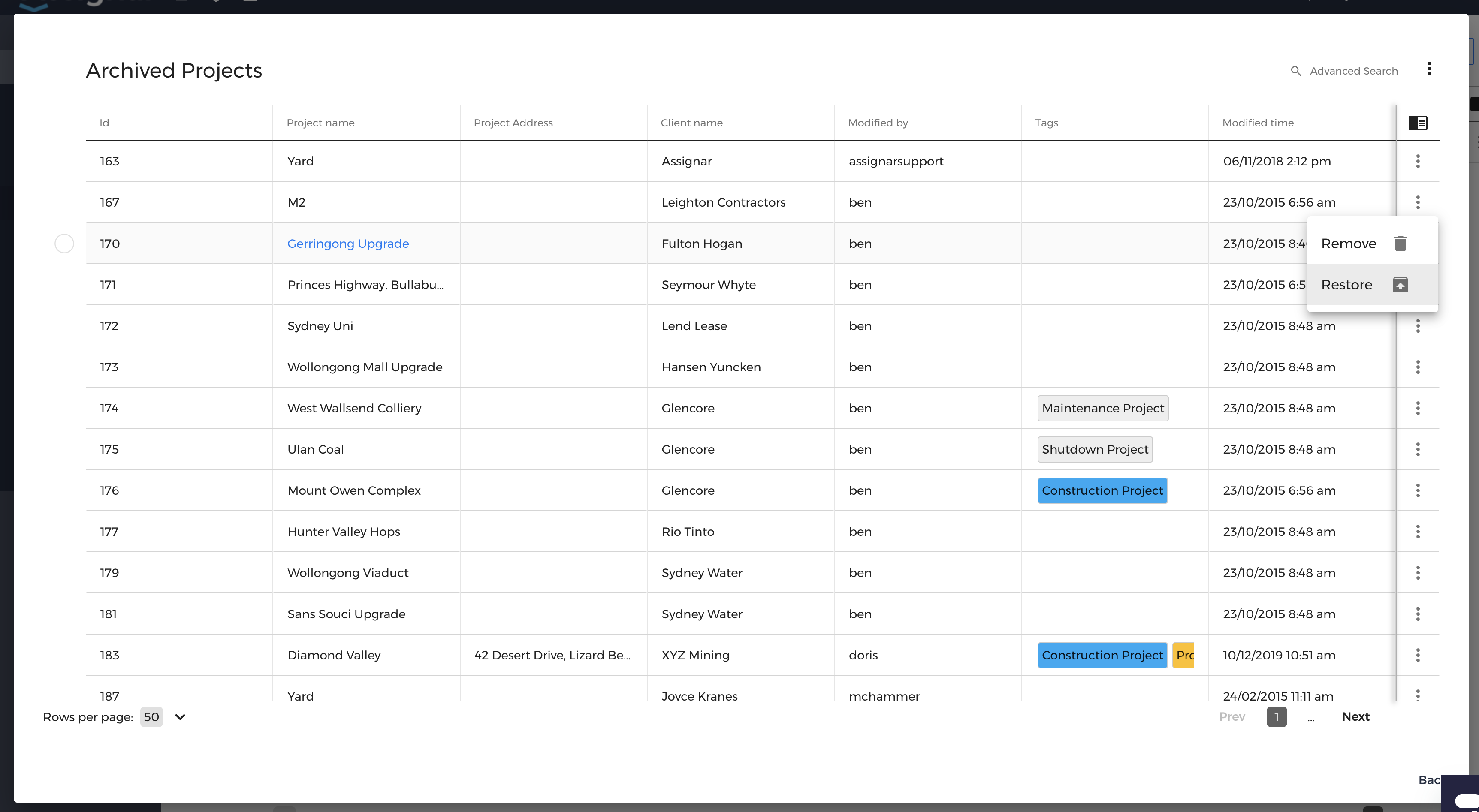 Archive a Project – Assignar Support