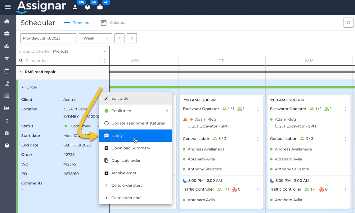Notify workers of their Assignments Assignar Support